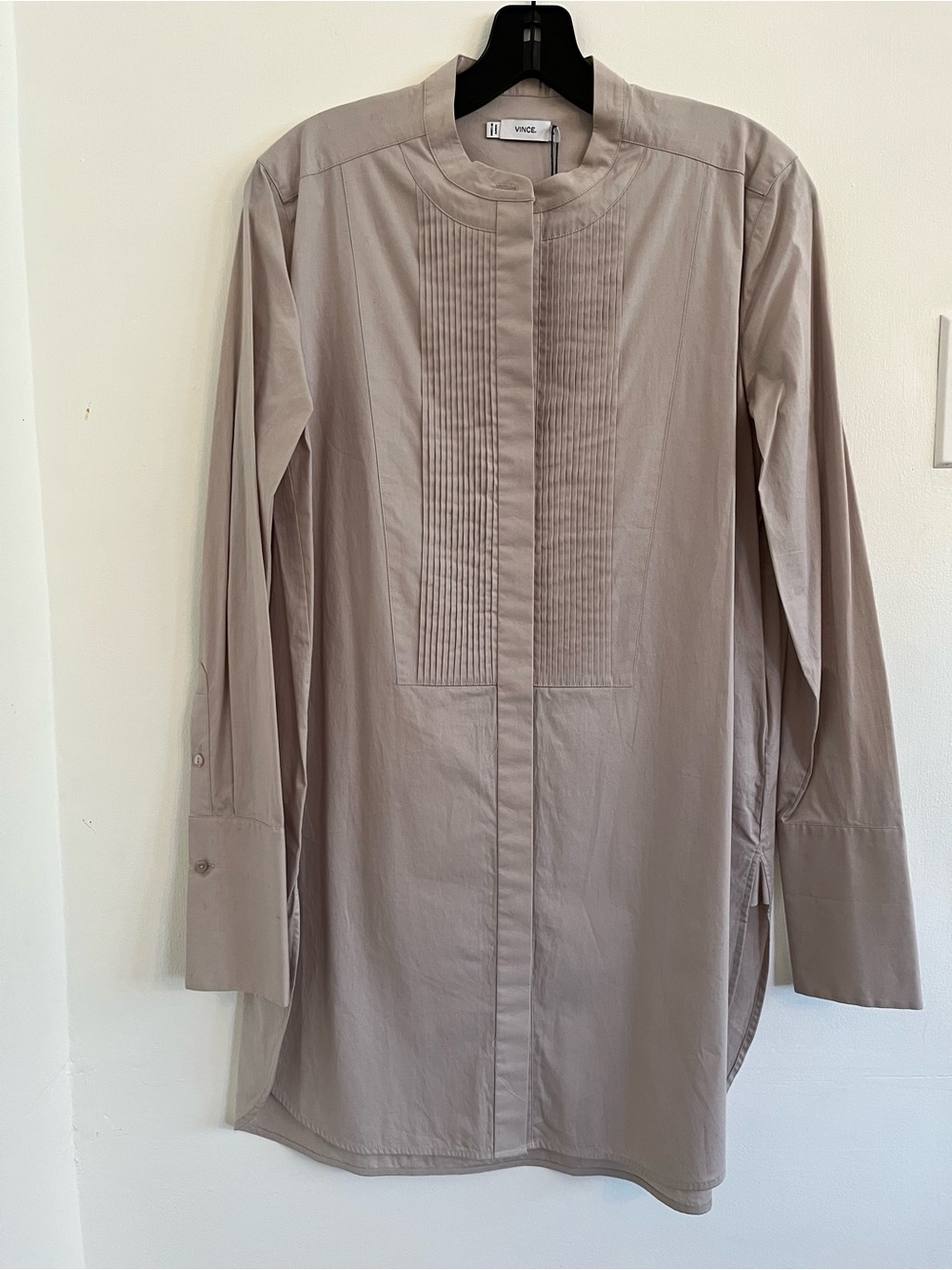 Vince Taupe Longline Pleated Front Tunic
